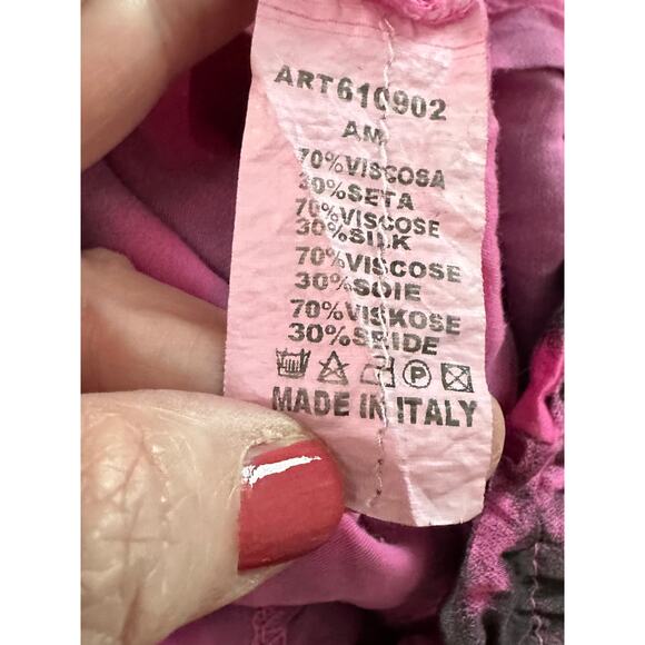 BRAND BAZAR Silky Pink Tie-Dye Raw Hem Wide Leg Flowy Pants Boho Festival Artsy - Picture 7 of 8